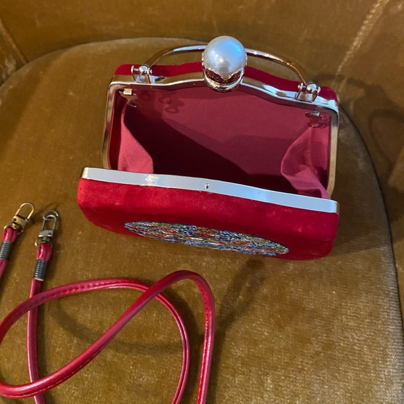 Red Suede clutch bag (handmade) - Picture 3 of 4